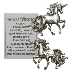 Inspirational Unicorn Pocket Token Charm "Have a Magical Day" Silver Tone New